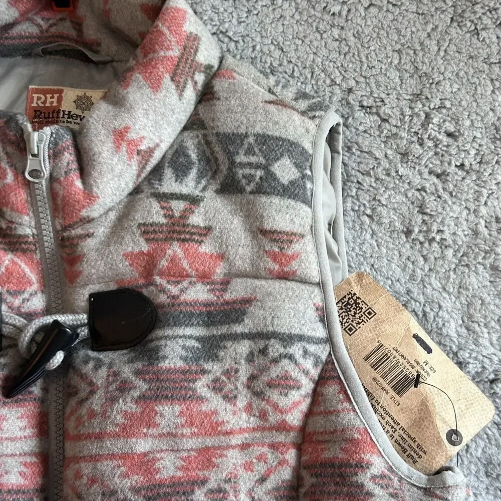 Ruff Hewn Women's Size M Warm Thick Gray+Pink Southwestern Print Puffer Vest - Picture 13 of 16